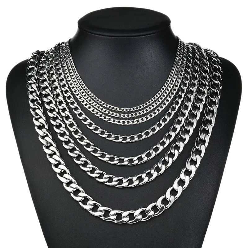 YQ 316L Stainless Steel Cuban Link Chain Flat Necklace For Men Women Jewelry Accessories V251022