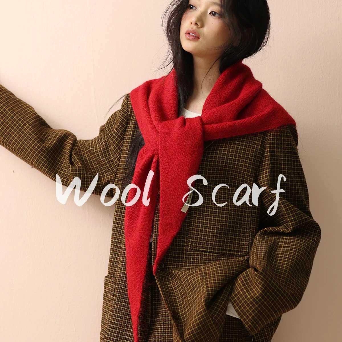 Big Size Wool Korean Style Knitted Triangular Scarf Women Winter Warm Headscarf Shawl Sold Color Neckerchief Kerchief Hijab J251118