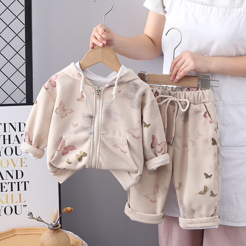 2025 New Girls 2-Piece Set, Spring Autumn Long Sleeve Zip-Up Hoodie Outfit, Fashionable Clothes for Toddler Girls