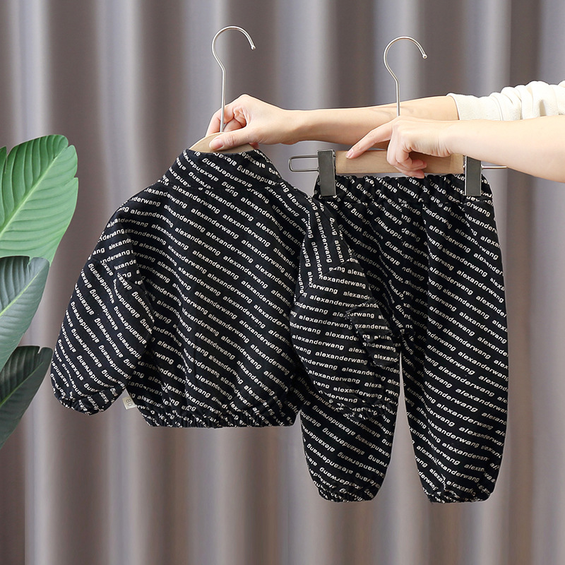 New Boys' Autumn Kids' Outfit All-Over Letter Print Casual Sports Set 2025 Fall Children's Clothing