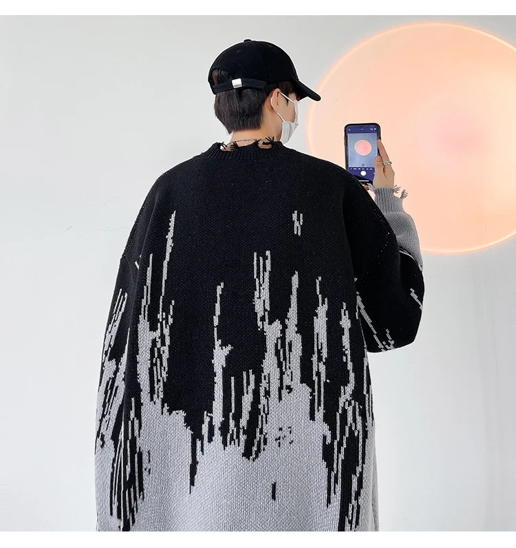 Hip Hop Ripped Punk Knitted Sweaters Men Oversized Harajuku Streetwear Sweaters Winter Couples Fashion Knit Pullovers Tops 251020