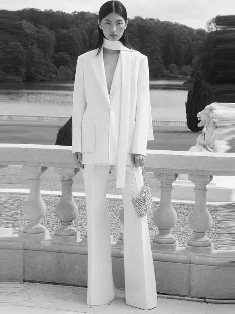 HIGH STREET Newest Fashion 2024 Designer Suit Set Womens Beading Belted Single Button Blazer Pants Set 2pcsT251022