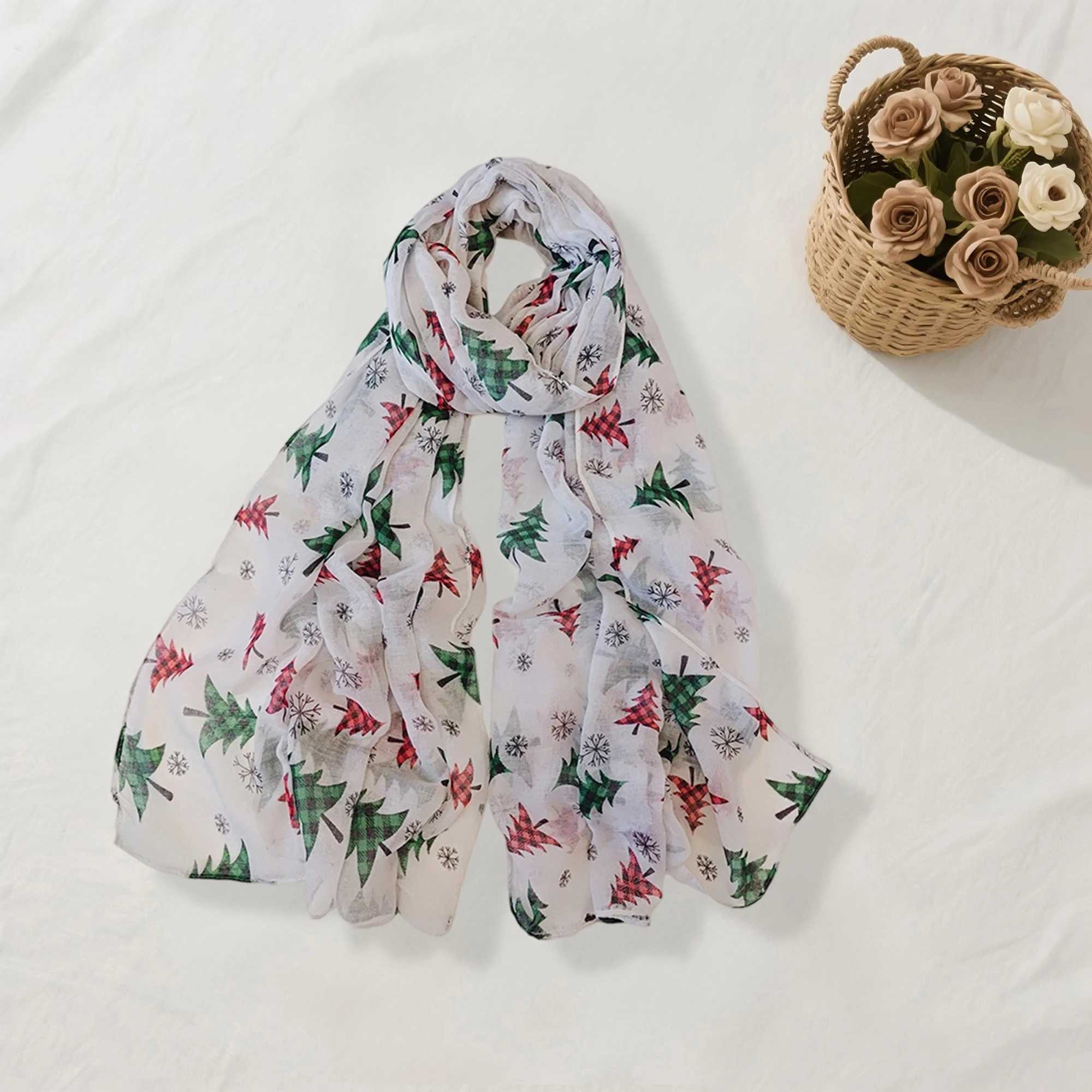 Christmas Scarf for Women Lightweight Soft Reindeer Snowflake Print Shawl Wrap Scarf with Tassel Trim and Fringe J251022