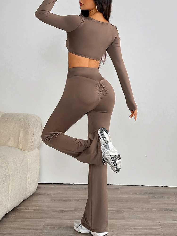 Women Tshirt Trousers 2 Piece Spring New Streetwear Fashion Casual Slim Sport Clothing Solid Sexy Low Chest Top Pants Lady SuitT251022