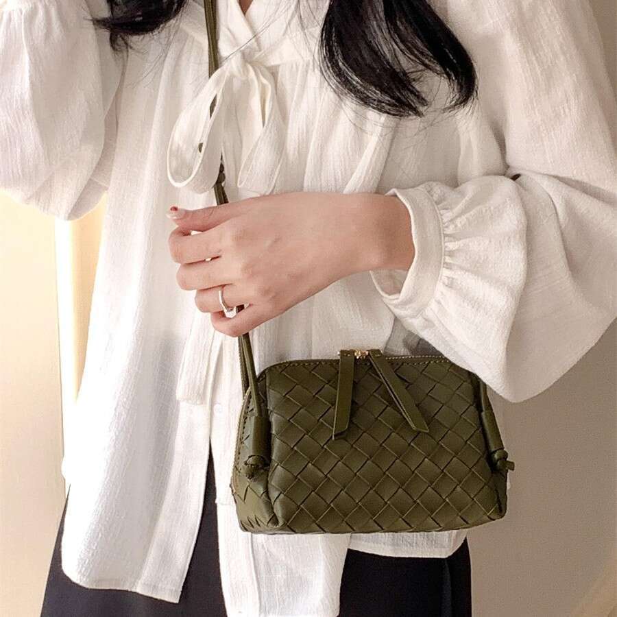 New Single Shoulder Crossbody Summer Versatile Small Square Double Zipper Textured Woven Bag For Women B5