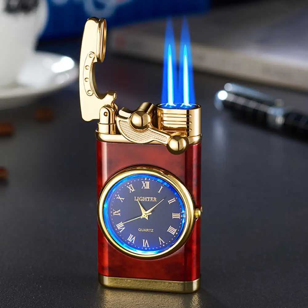 Windproof Gas Lighter Wrist Watch Cigar Lighter Outdoors Jet Double Tube Lighters Gadgets for Men Cigarette Accessories Fires C251022
