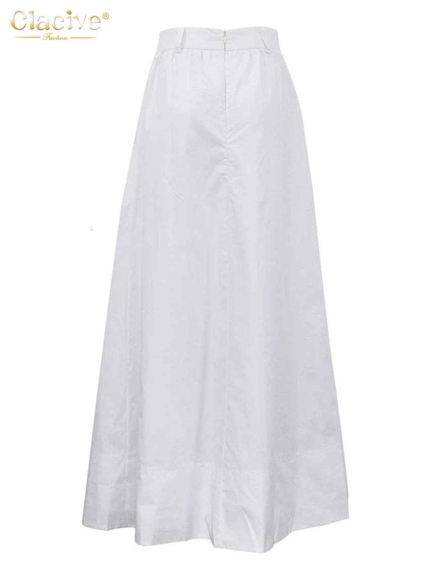 Clacive Fashion Loose White Cotton Womens Skirt 2025 Casual High Waist Long Skirts Elegant Classic Solid Skirt Female Clothing 251022