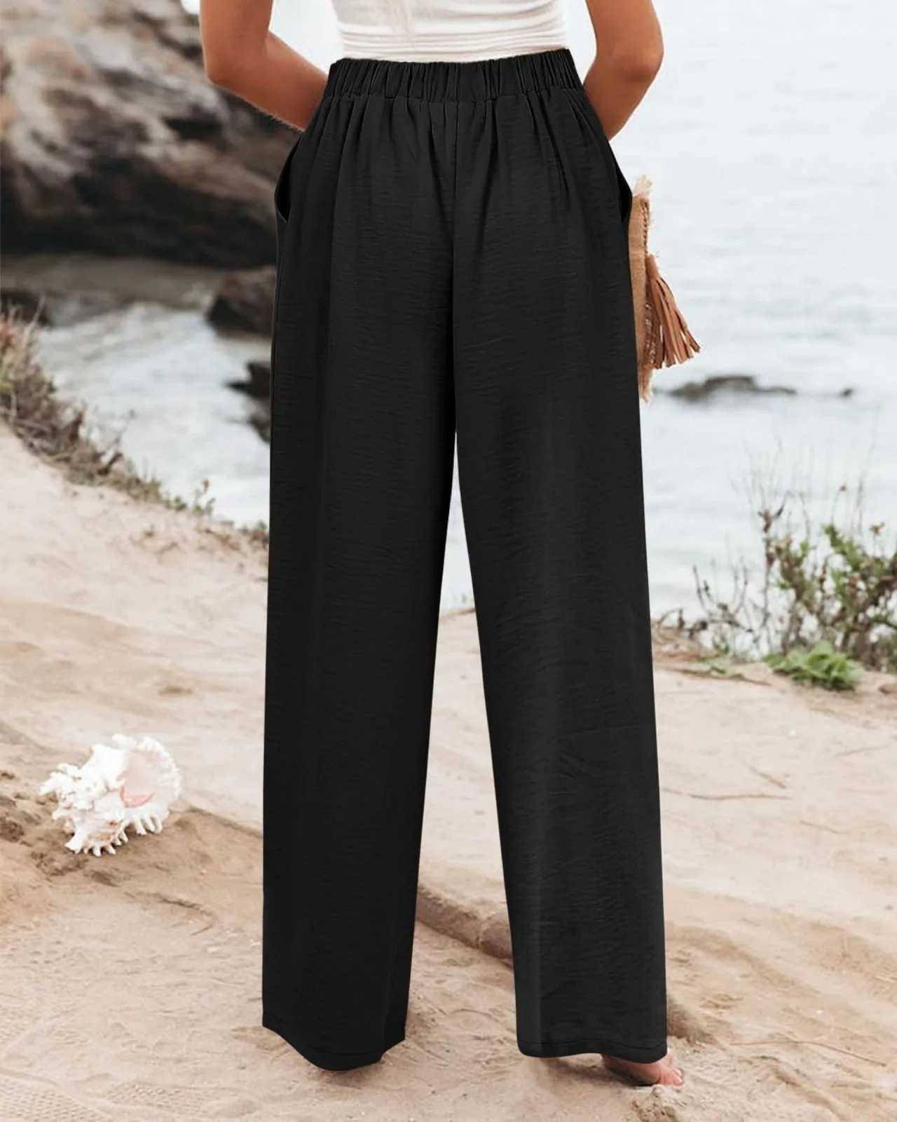 Women High Waist Wide Leg Striped Pants Fashion Button Casual Beach Pants Summer Loose Palazzo Trousers Y2k Lounge StreetwearT251022