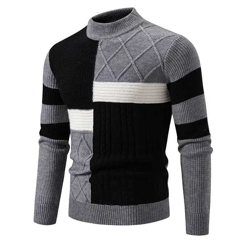 2025 High Quality Mens New Autumn and Winter Casual Warm Color Block Sweater Knit Tops Man ClothesXJ251022