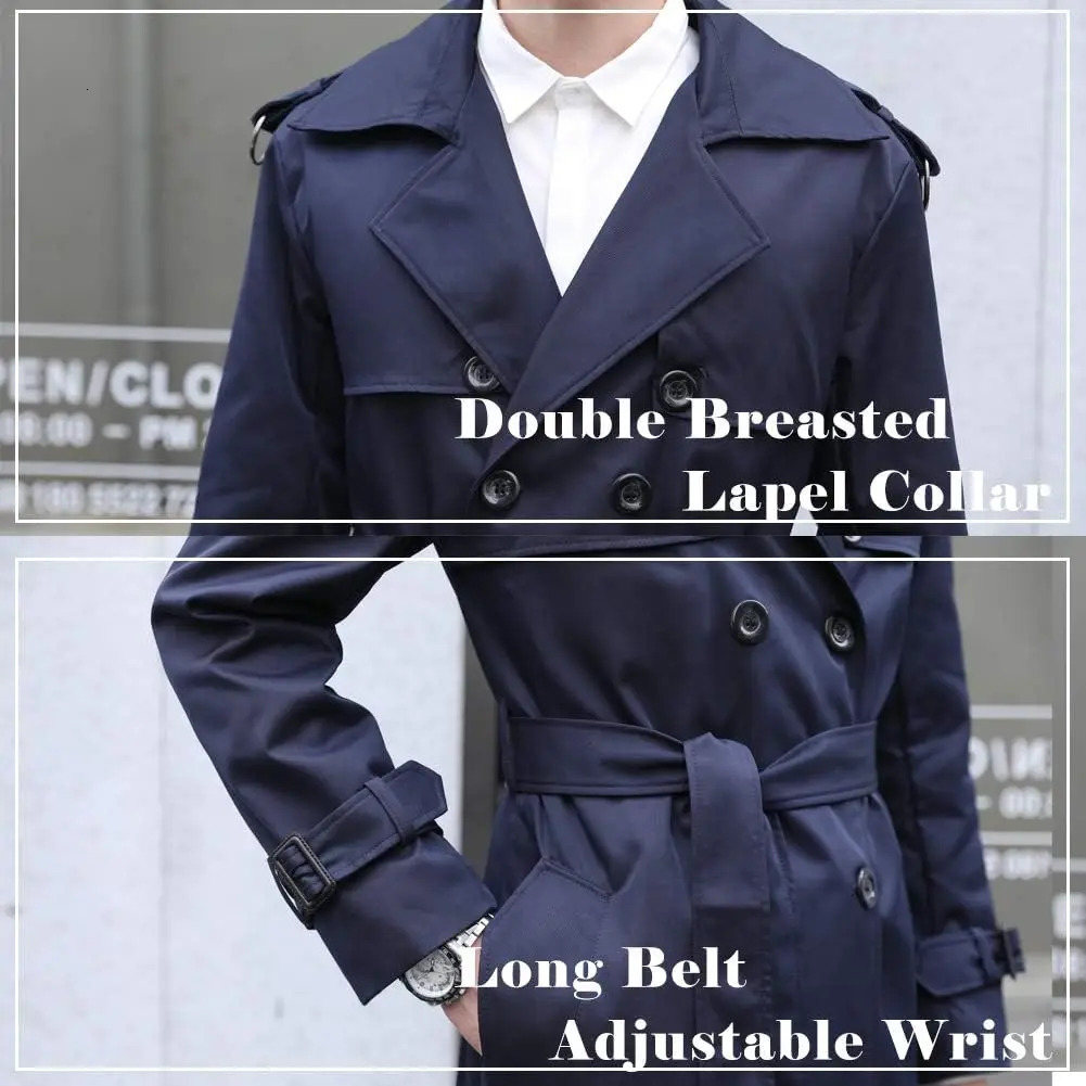 Mans Double Breasted Trench Coat Oversized Casual Windbreaker Lapel Long Overcoat 251014