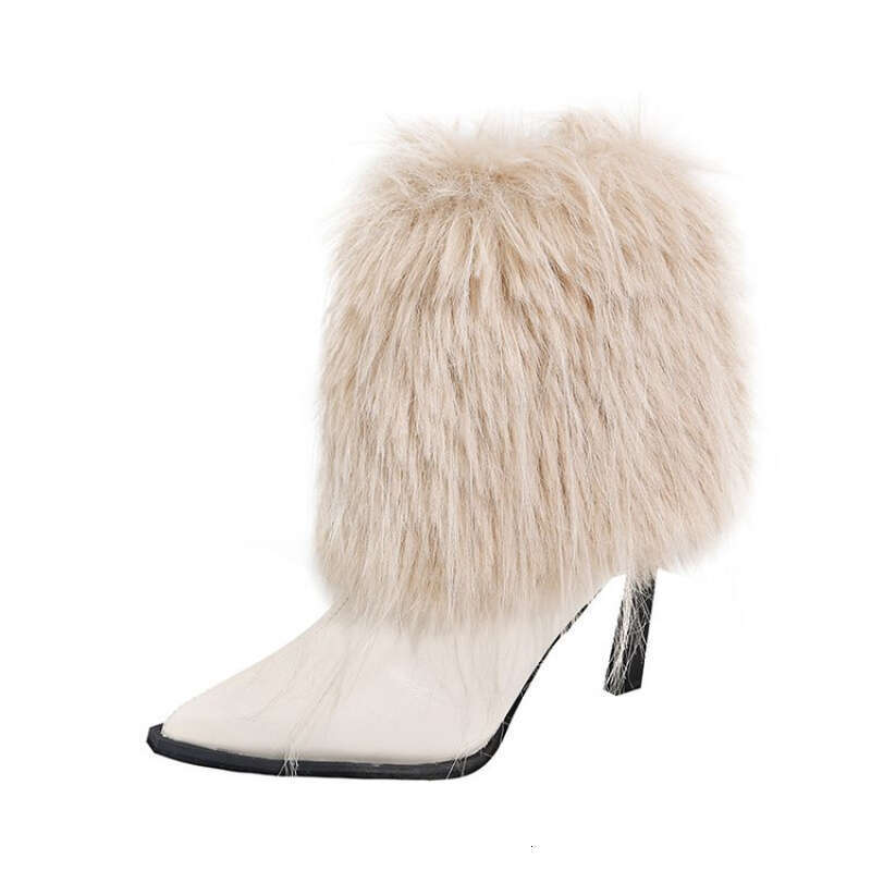 Women's Pointed Toe Ankle With Faux Fur Trim - Ultra-High Rubber Sole, Side Zipper Closure, Winter Fashion For Parties & Formal Events, Stiletto 