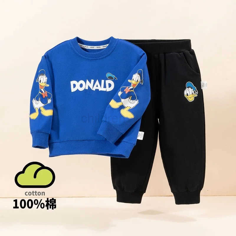 Disney Autumn Baby Girl Boy Clothes Set Children Donald Duck Printing Sweatshirt Top and Pants Bottom 2Pcs Suit Cotton Tracksuit H251022