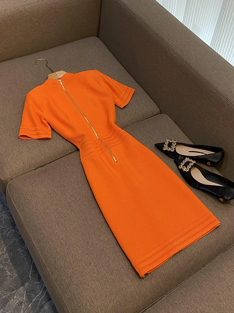 Elegant Style Office Lady Singlebreasted Solid Vneckline Short Sleeve Women Skinny Summer Mini Slim Dress 251020