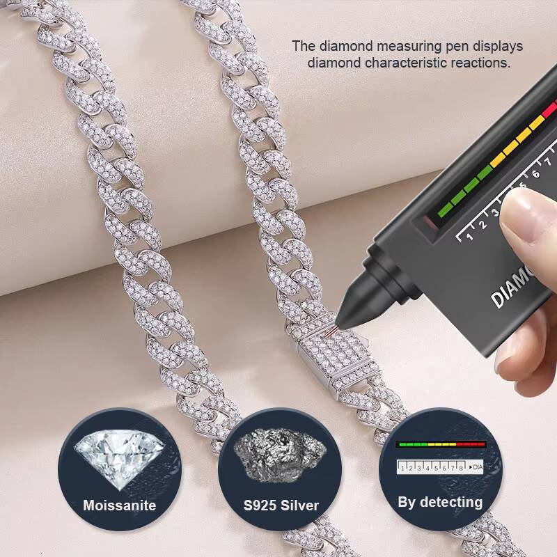 Zanlong 13218 10mm Hip Hop Jewelry 925 Silver D Color VVS Clarity Design Cuban Link Chain Iced Out Moissanite Diamond Necklace