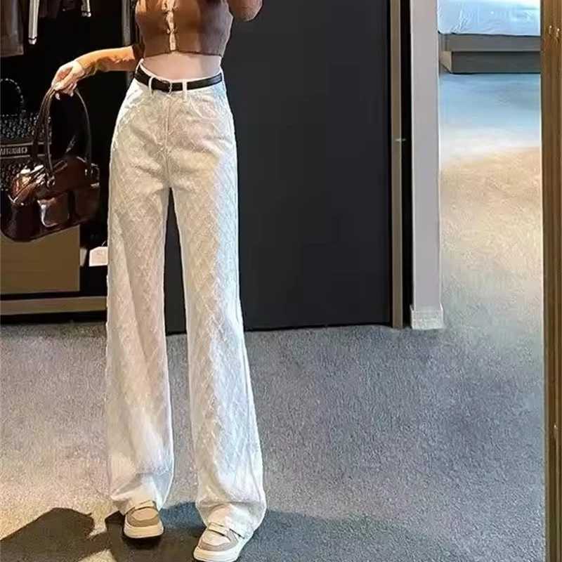 White Wide Leg Jeans Womens Spring Casual Trousers 2025 New Embroidery High Waist Loose Slimming FloorLength Straight PantsT251022