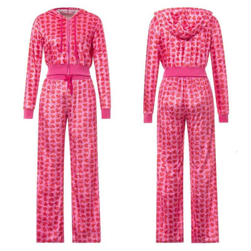 Womens Pants Suits Female Short Coat Heart Print Long Sleeve Tops with Zipper and Pockets Womens Clothes for Spring Fall 2024T251022