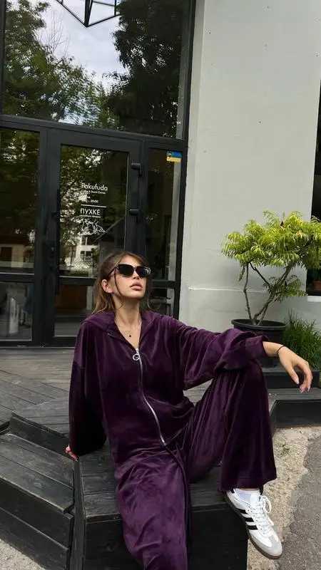 Women Autumn Hooded Coat Two Pieces Sets Solid Patchwork Wide Leg Pants Chic Outfit New Long Sleeve Casual Simple Ladies SuitsT251022