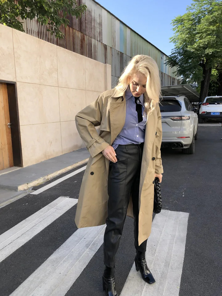 UK Fashion Fall Autumn Casual Double breasted Simple Classic Long Trench coat with belt Chic Female windbreaker 251021