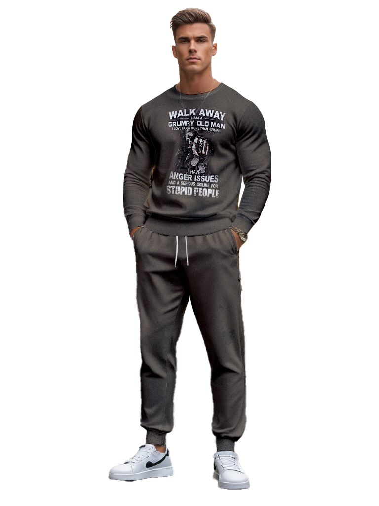 Men's Ankle-Length Knitted Cotton Blend Long Sleeve Sweatshirt Brown round Neck Casual T-Shirt Comfortable Outdoor Wear - YLWY00125