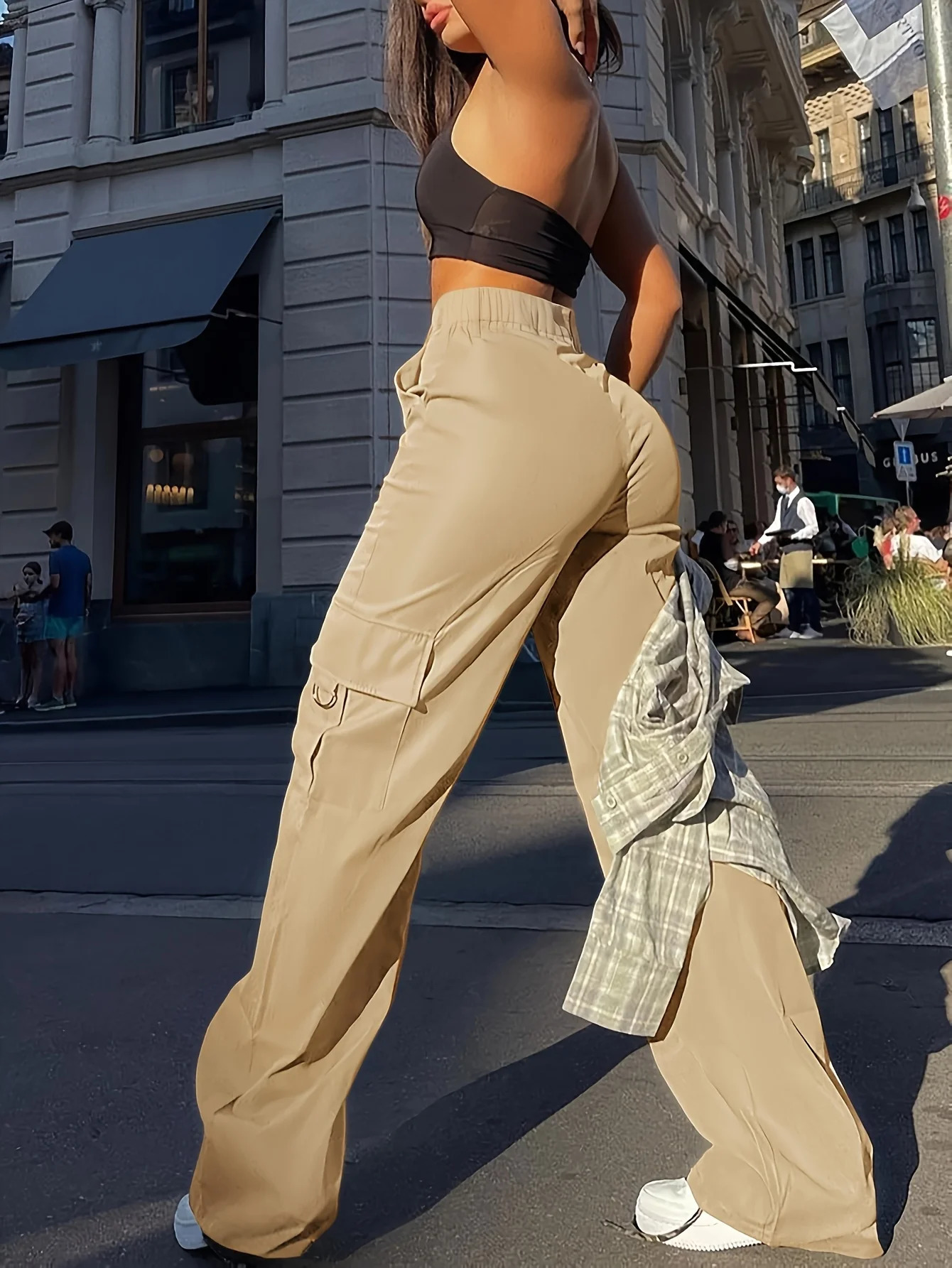 Womens Cargo Pants Flap Pockets Wideleg Overalls Suitable For Daily Casual Street Wear In All Season 251017
