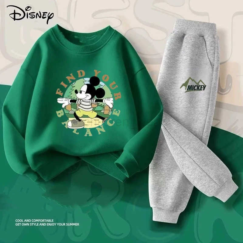 Disney Autumn Baby Girl Boy Clothes Set Children Mickey Printing Sweatshirt Top and Pants Bottom 2 Pcs Suit Cotton Tracksuit H251022