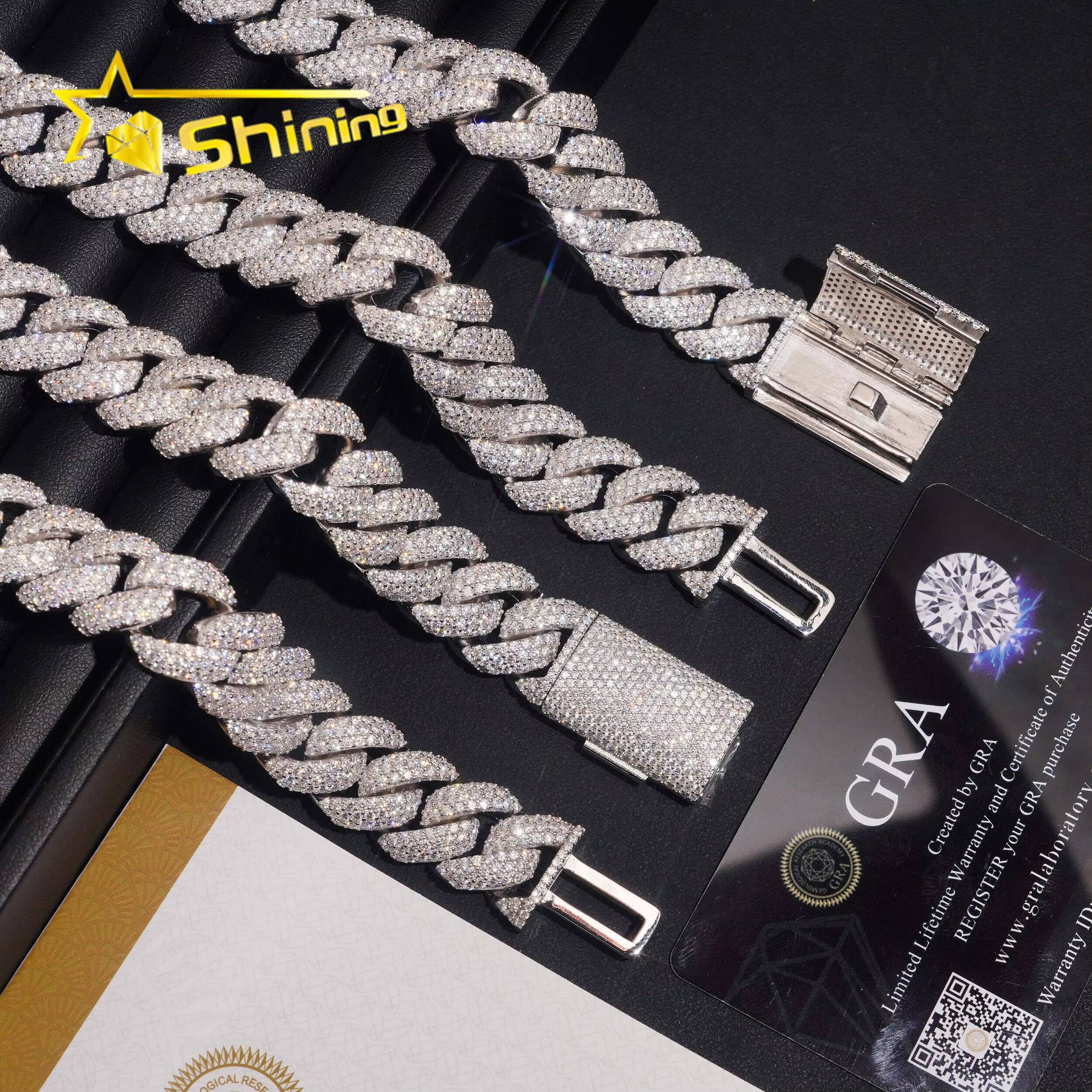 GRA Certificate Hip Hop Style High Quality Iced Out Mens 16mm Moissanite Diamond 925 Silver Cuban Lidynamic Chain