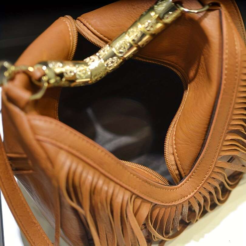 Leisure Trendy Western Style Shoulder Bag, Solid Color Tassel Decor Crossbody Bag For Women