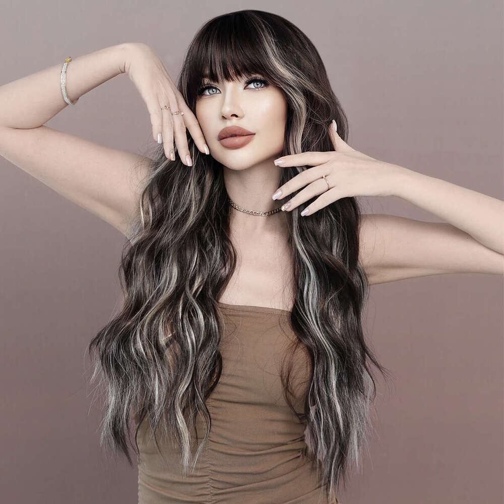 Women's Highlighted Blonde Long Curly Big Waves Skunk Stripe Fashion Synthetic Wig