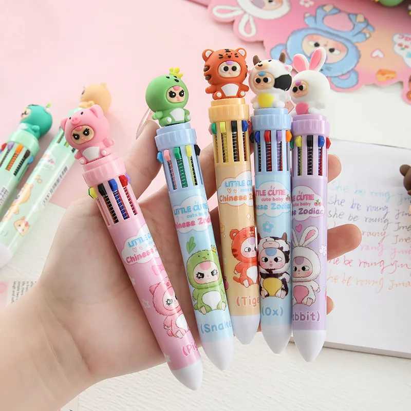 Baby Three 36pcs Ballpoint Pen Ten 10colorcartoon Set Creative Soft Rubber Shape 07mm Multicolor Pen Students Learn Stationery J251022