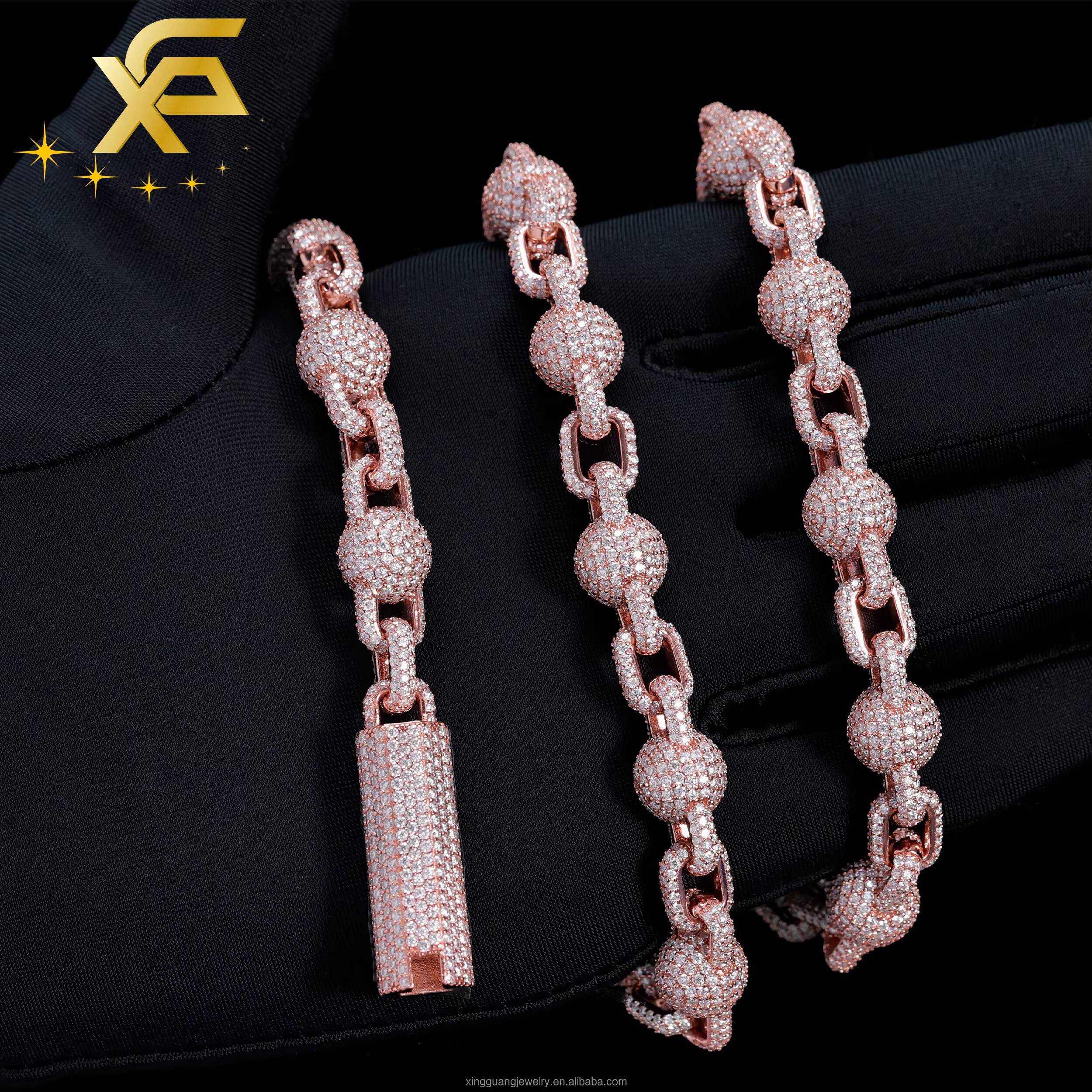 Fashion Hip Hop 10MM Full Iced Out Moissanite Ball Chain S925 Gold Plated VVS Diamond Cuban Lidynamic Chain Decoration Jewelry