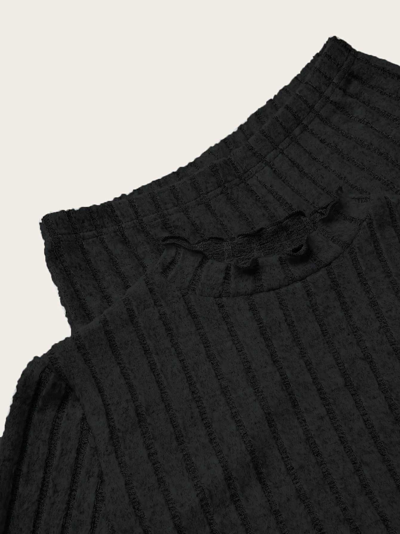 Casual Ribbed Twopiece Set Lettuce Trim Mock Neck Long Sleeve Top Elastic Waist Pants Outfits Womens ClothingT251022