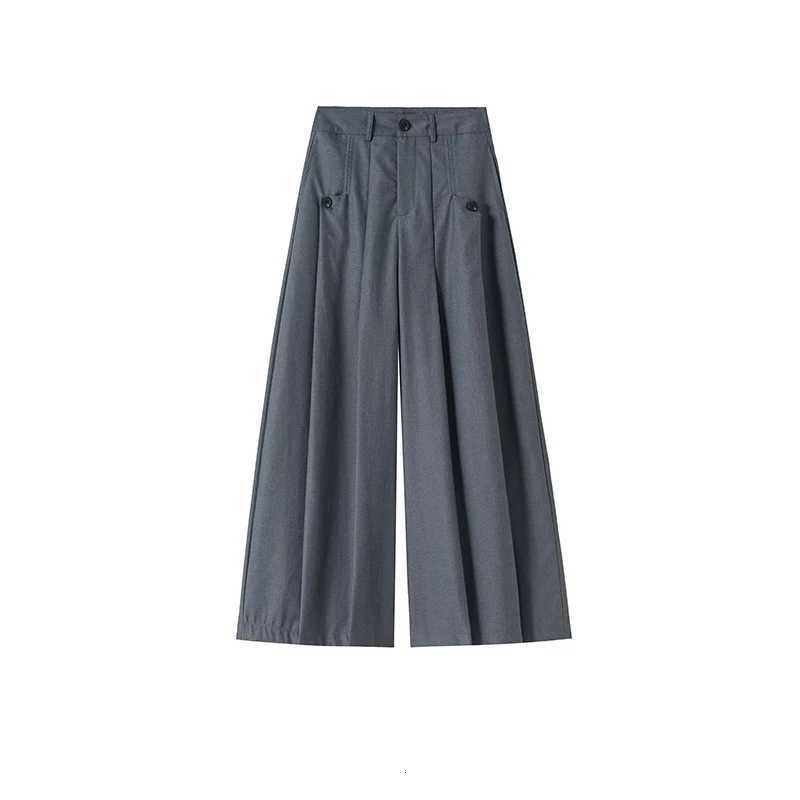 2025 New Autumn Vintage Grey High Waist Wide Leg Pants for Women High Waist Straight Casual Loose Full Length Trousers FemaleT251022