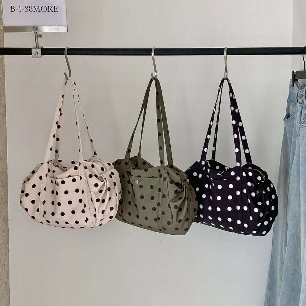 Cute Style Black And White Polka Dot Korean Version Large Capacity Shoulder Bag New Casual Versatile Nylon Handbag For Women B5