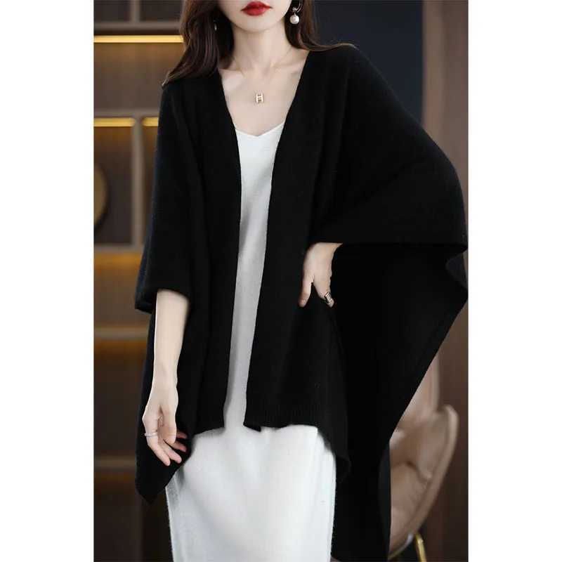 100 Merino Wool Women Large Size Sweater Casual Simple Cardigan Wool Knitwear Autumn Winter Warm Clothing Scarf Shawls J251129