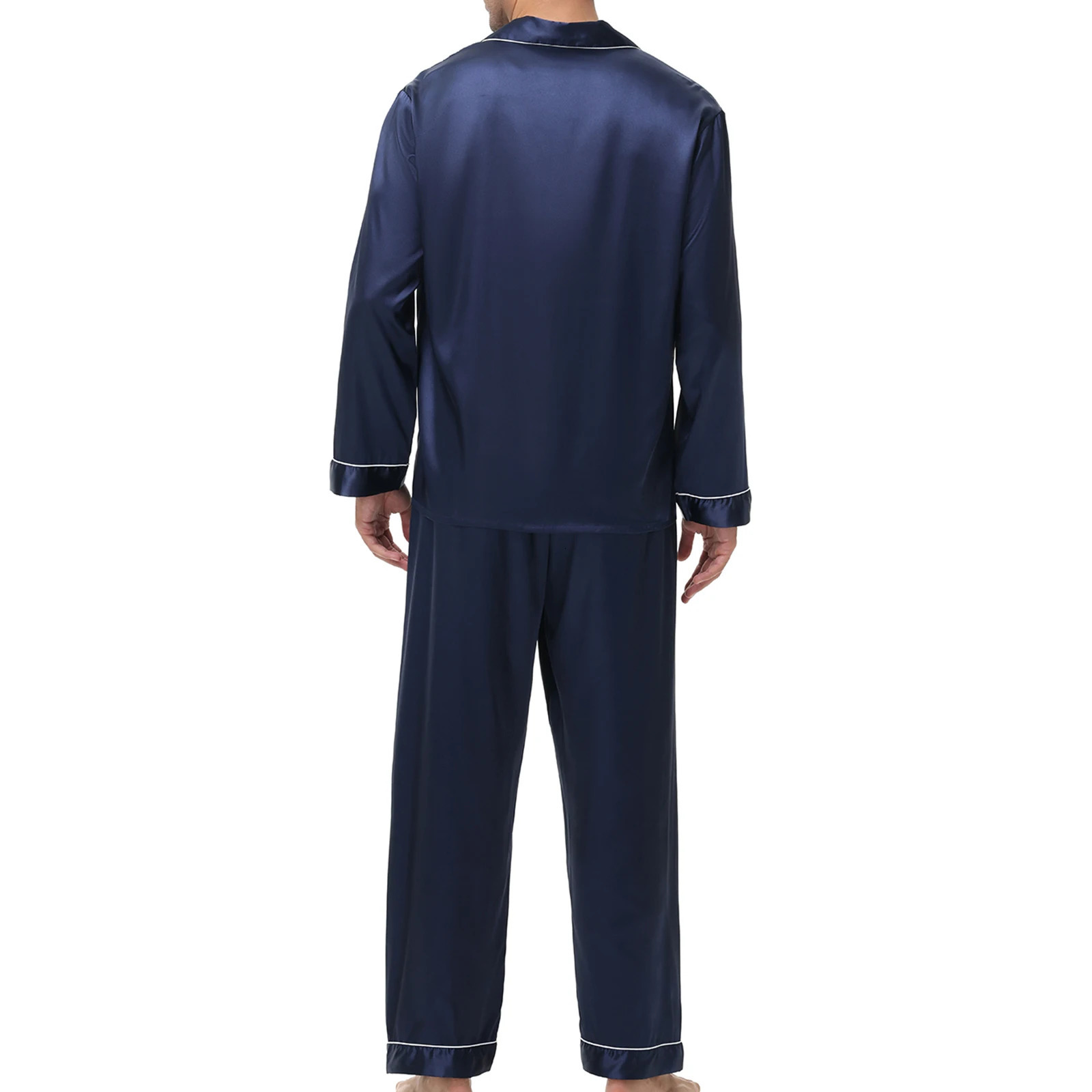 Mens Casual Sleepwear Ice Silk LongSleeved Pajamas Set Comfortable Twopiece Loungewear Male Autumn Winter Loose Homewear 251018