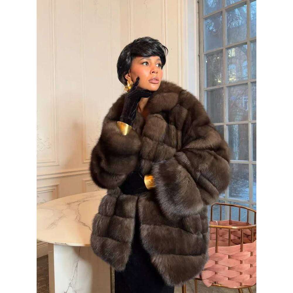 Patchwork Faux Fur Coat Women Fashion Casual Full Sleeve Lapel Loose Long Staple Plush Jacket 2025 Winter Street Wear New