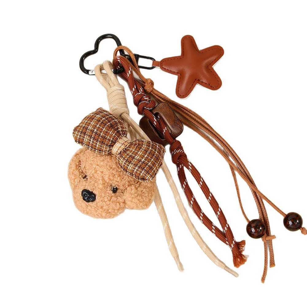 Cute Bowknot Plush Little Dog Pendant Keychain Five Pointed Star Woven Rope Design Bag Hanging Piece INS Style Accessories A275 J251121