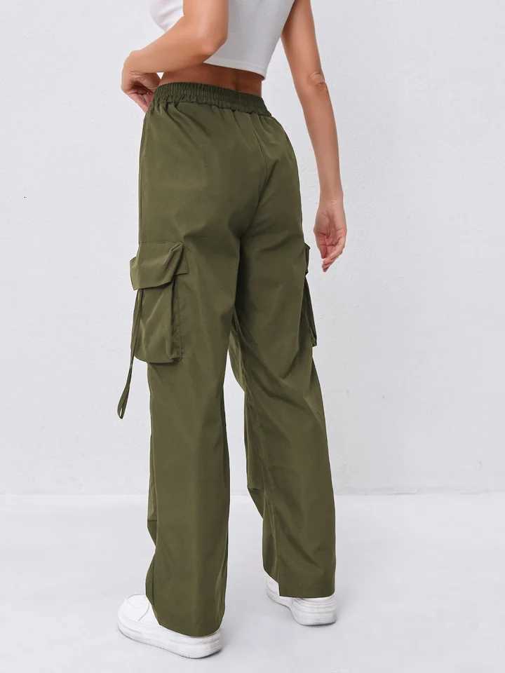 Womens Elastic Waist Cargo Pants with Double Sided Large Pockets Outdoor Sports Long TrousersT251022
