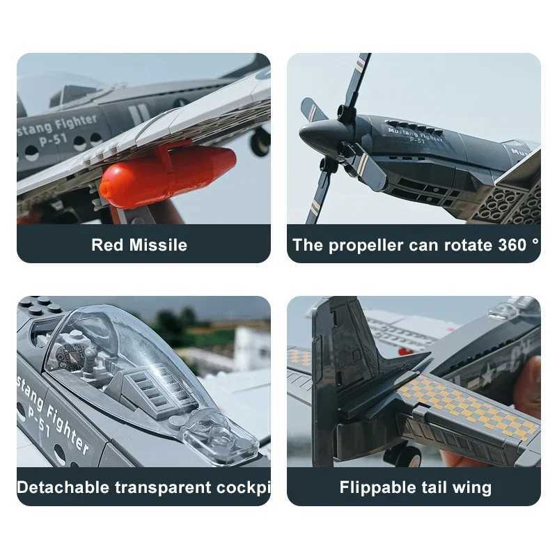 Military USA P51 Mustang Fighter Jets Model Building Blocks Technical Aircraft Airplane MOC Weapons Bricks Toys for Adult Gifts J251022