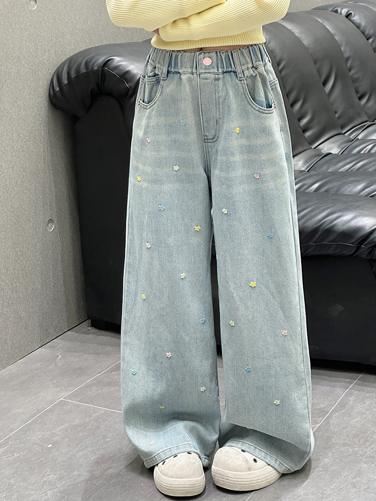 designer kids pants Fashion 2025 Wide Leg Jeans for Girls, Spring Loose Straight Leg Pants, Korean Style Casual Trousers for Big Girl Teen