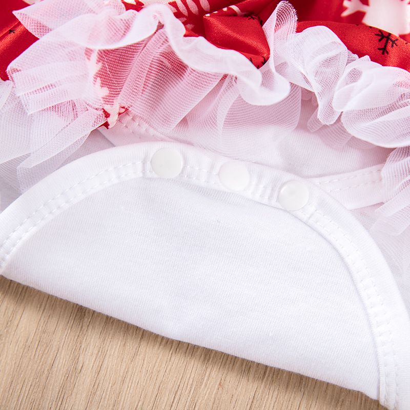 Winter Christmas Baby Girl Romper Dress Set Large Snowflake Print Long Sleeve Infant Onesies 4-Piece Set for Wholesale