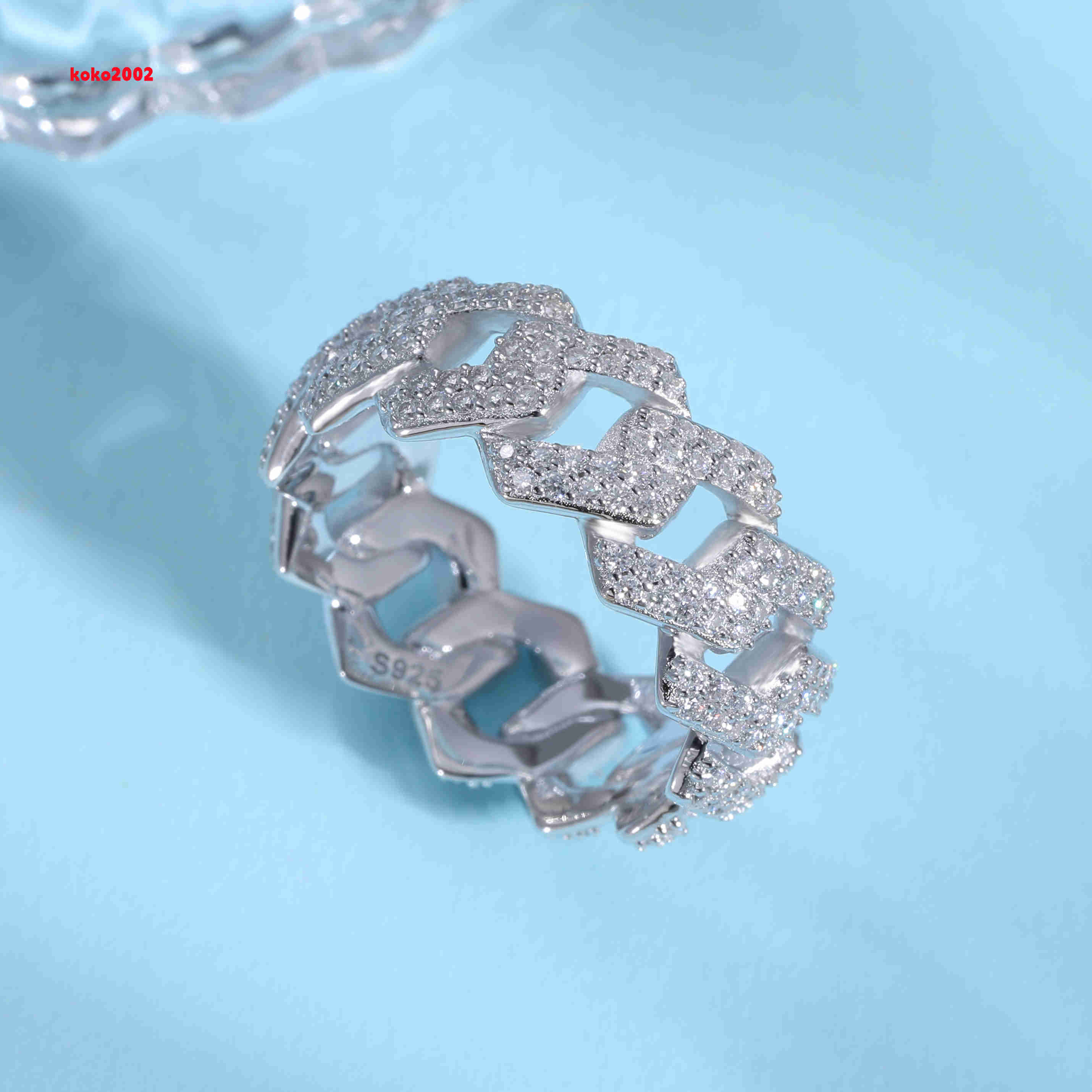 YIWEN Jewelry Fashion Style 925 Sterling Silver Ring Inlaid with Double Row VVS Moissanite Iced Out Mens Charm Ring