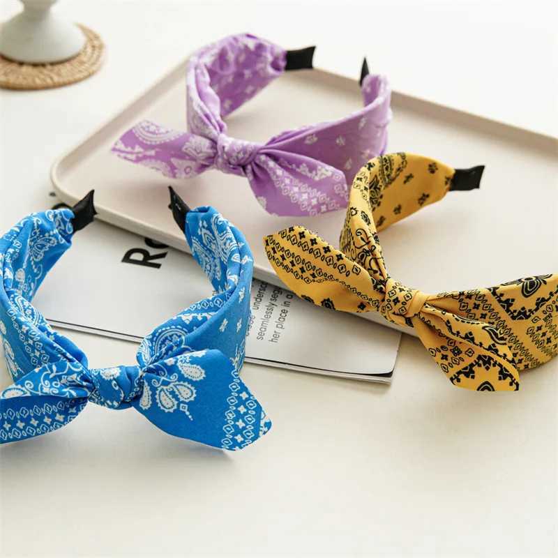 Fashion Paisley Bandana Headband for Women Top Knotted Bow Hairbands Cute Rabbit Ear Turban Headwrap Hair Band Girls Accessories V251023
