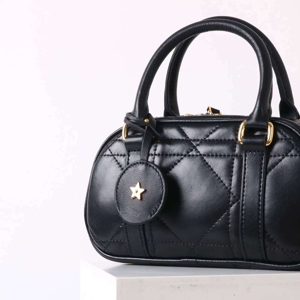 2025 New Dia Pattern Boston High Quality Women's Handbag Vintage Style Shoulder Crossbody Bag Polyester Lining Zipper