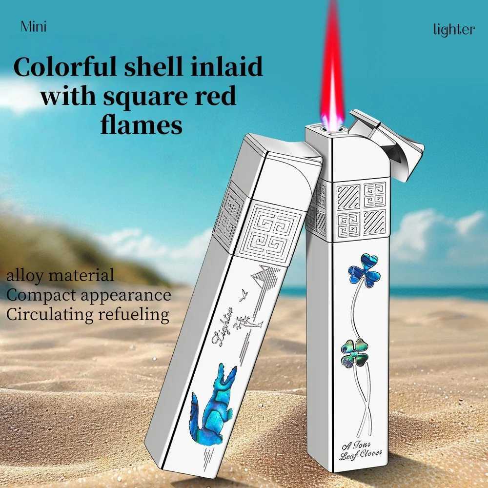 Portable MINI Square Strip Gas Lighter for Women Metal Material Windproof with Red Flame A Light Luxury Fashion Gift C251022