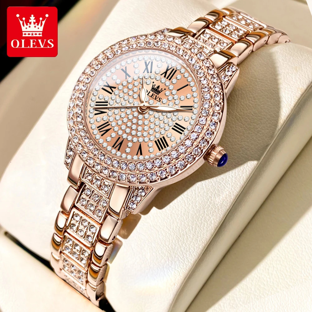 OLEVS Womens Watches Fashion Original Quartz Wrist Watch for Ladies Roman Dial Diamond Waterproof Luminous 251027