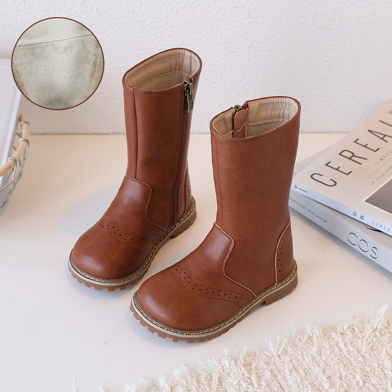 Designer Girl Long Boots for Girls Kids Black Brown PU Leather Toddler Cutefeet Children High Motorcycle Boots Sizes 24 - 35 US7.5-US3Y C1167