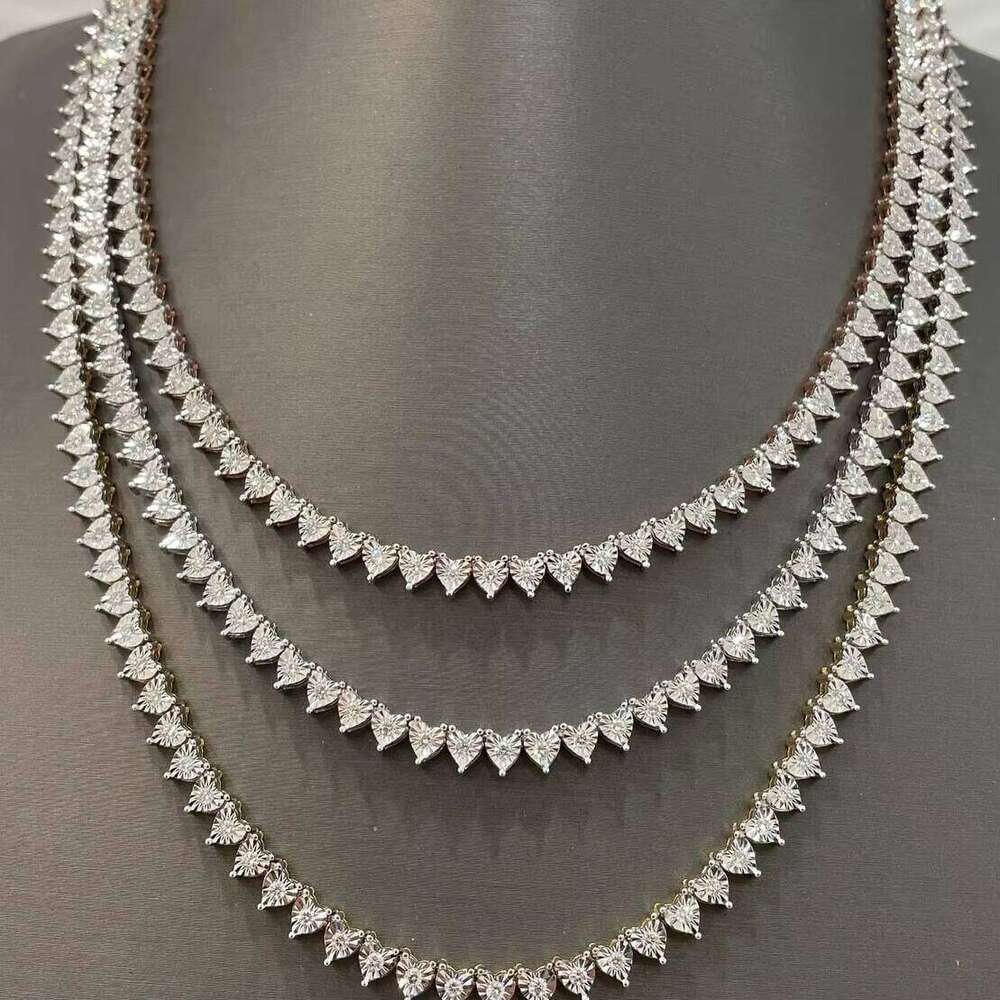 VVS Tennis Ice Heart Necklace Sier Hip-Hop Style Men's Boutique Chain Silicon Stone Jewelry