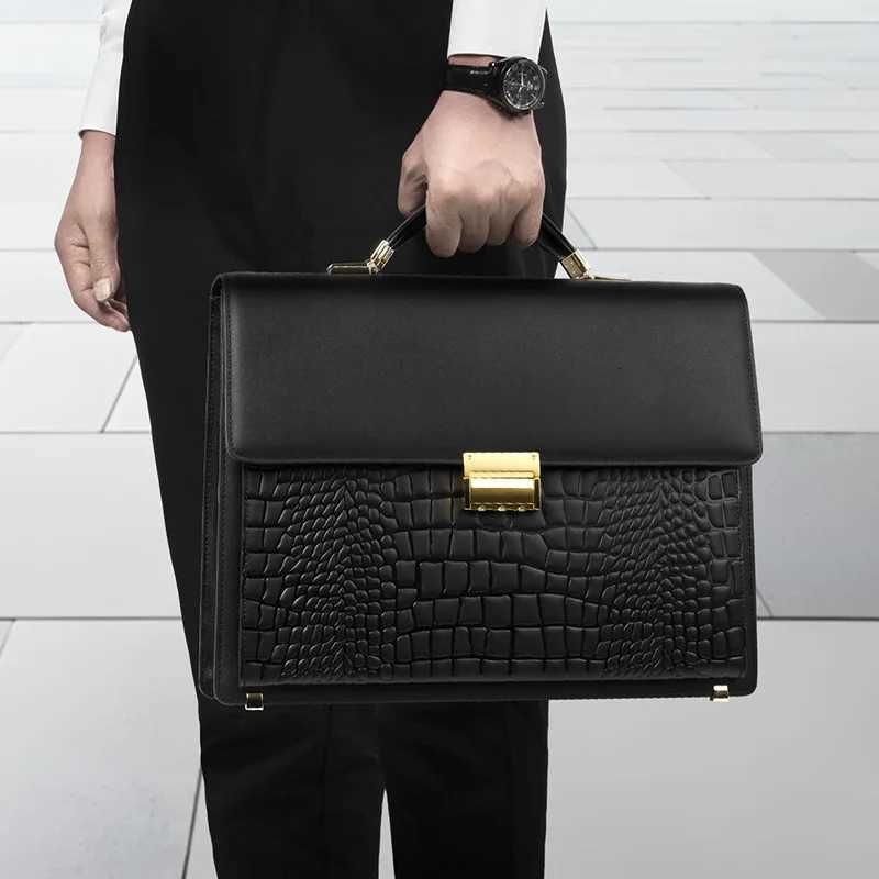 Genuine Messenger Leather Man Bags Business Commuter Briefcase Antitheft Password Lock Versatile Laptop Cowhide Mens Handbag W251022