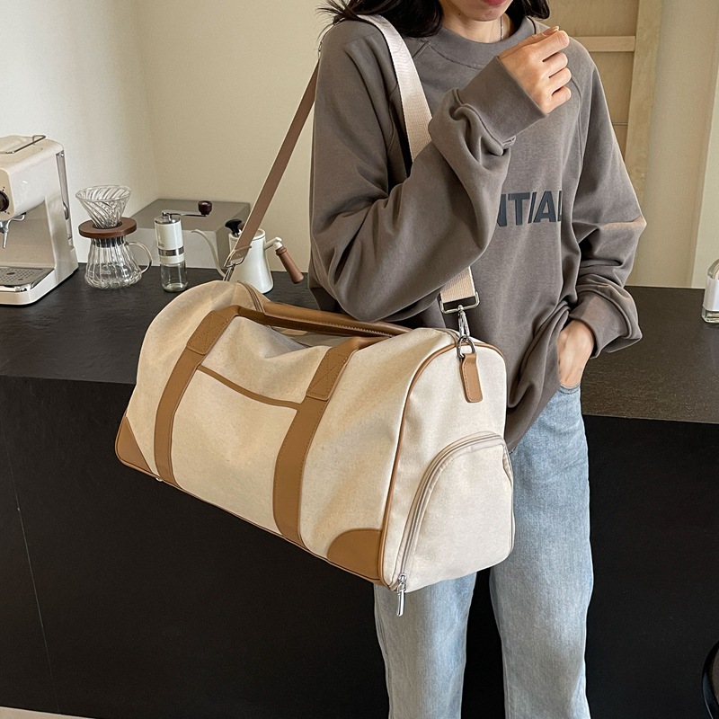 2025 Large Capacity Vintage Canvas Duffel Bag, Travel Sports Gym Bag for Women Men, Waterproof Outdoor Carryall Duffle Bag with Shoe Compartment